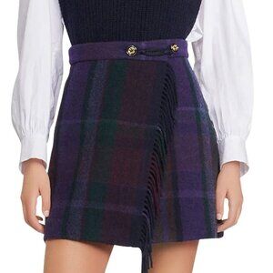 NWT Sandro Purple and Dark Green Plaid Mini Skirt